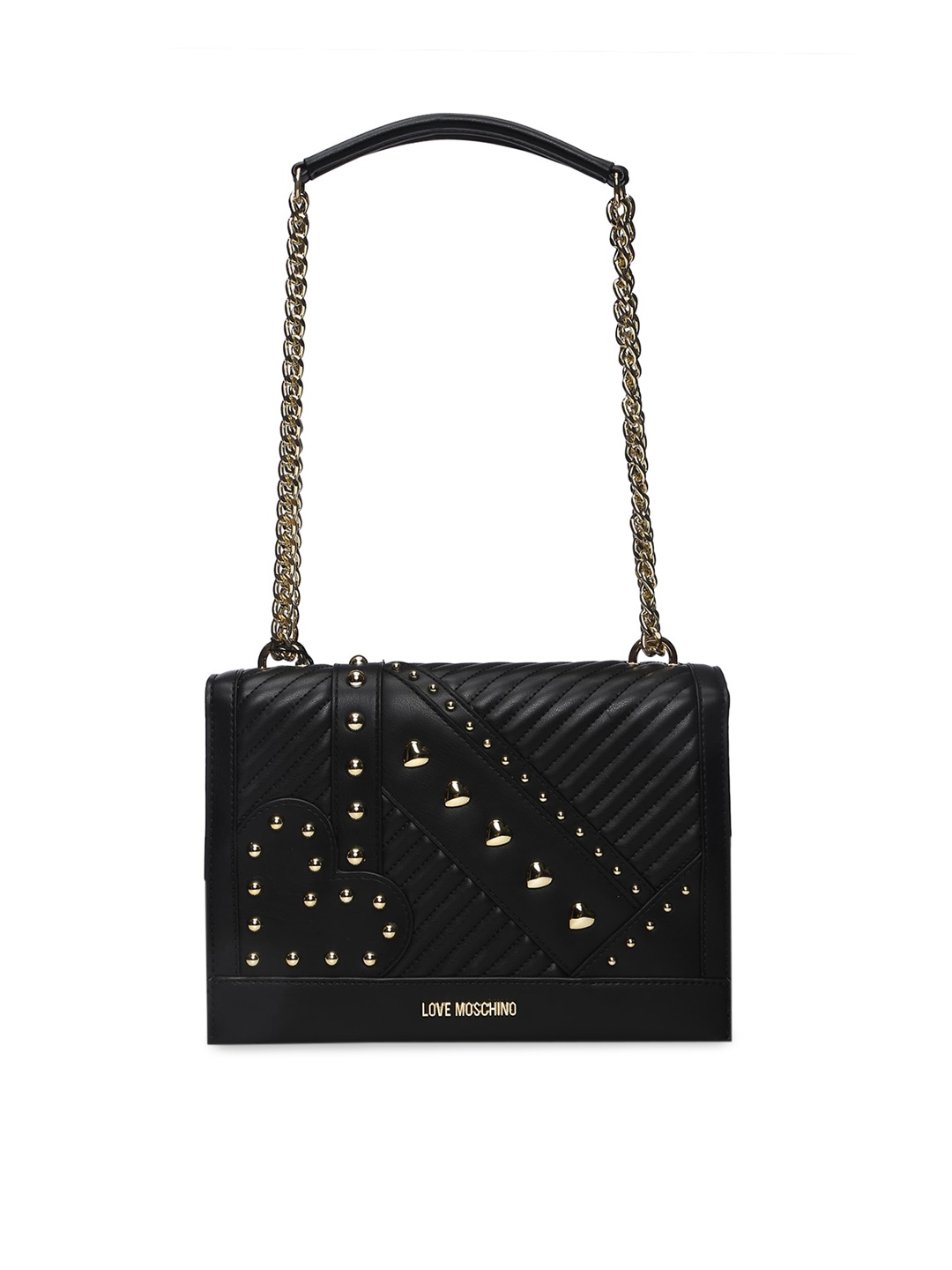 

LOVE MOSCHINO Women Black Embellished Leather Structured Shoulder Bag