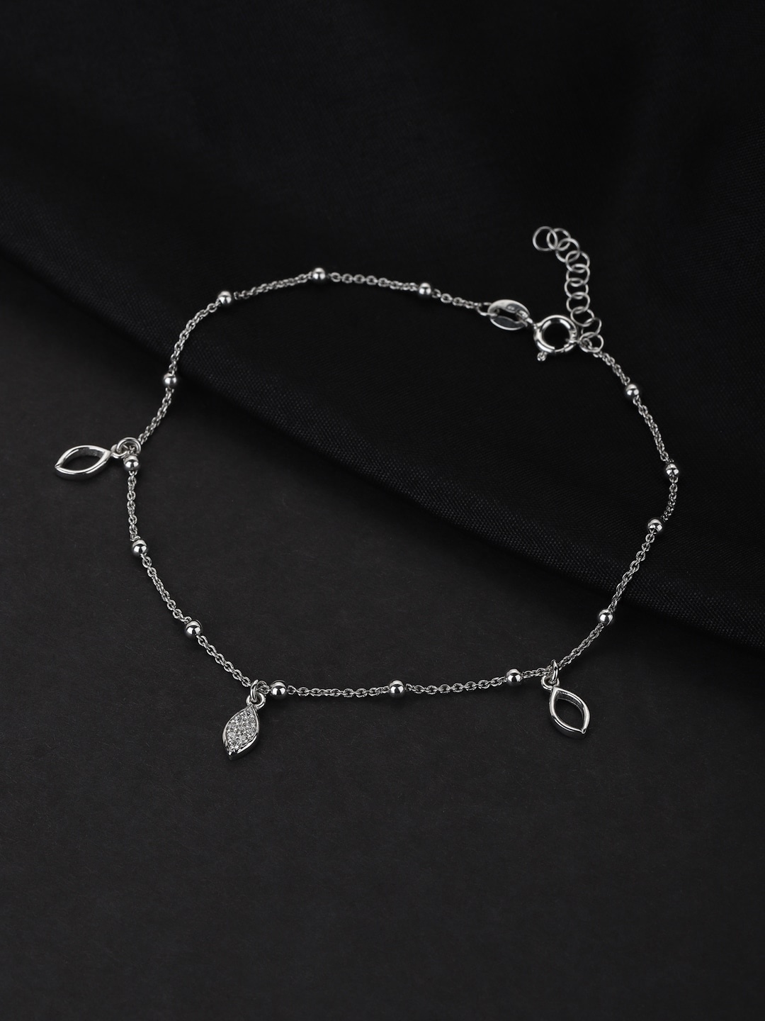 

VANBELLE 925 Sterling Silver Rhodium-Plated Crystal Studded Anklet