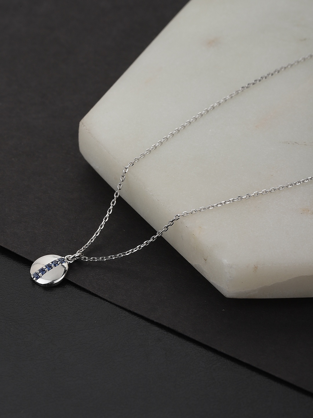 

VANBELLE Silver-Toned & Blue Sterling Silver Rhodium-Plated Necklace