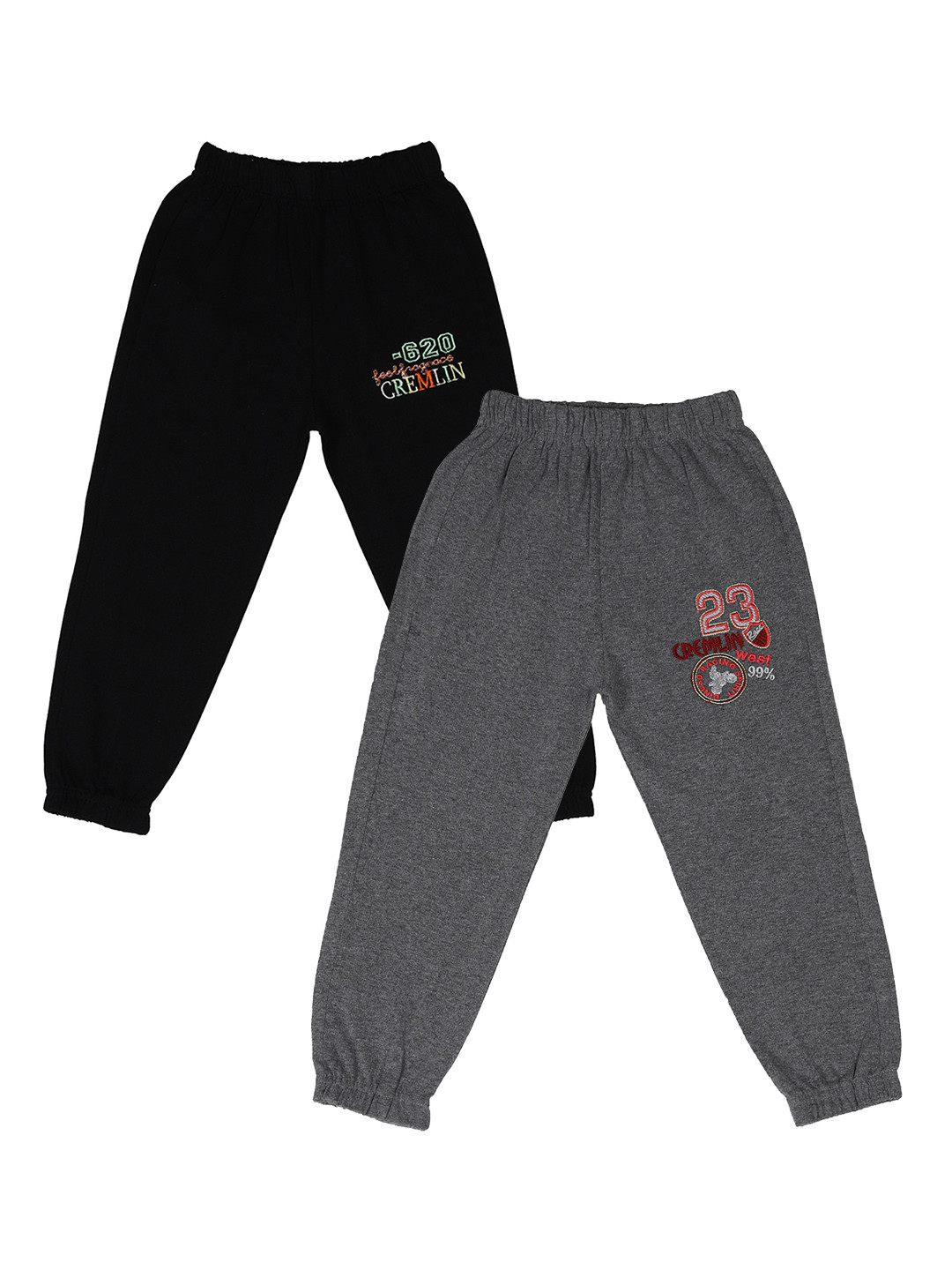 

CREMLIN CLOTHING Kids Pack of 2 Grey & Black Printed Joggers
