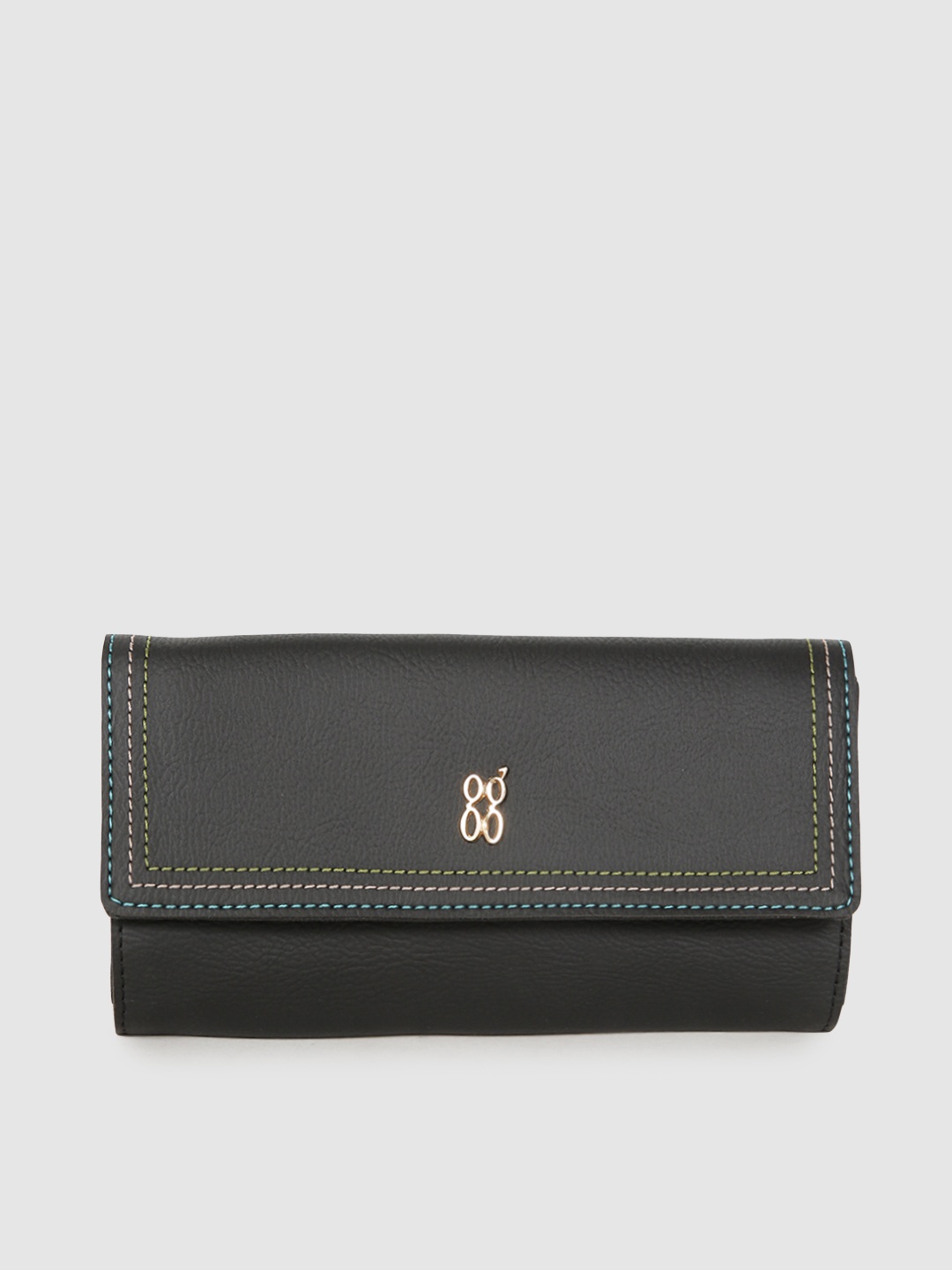 

Baggit Women Black Solid Embroidered Two Fold Wallet