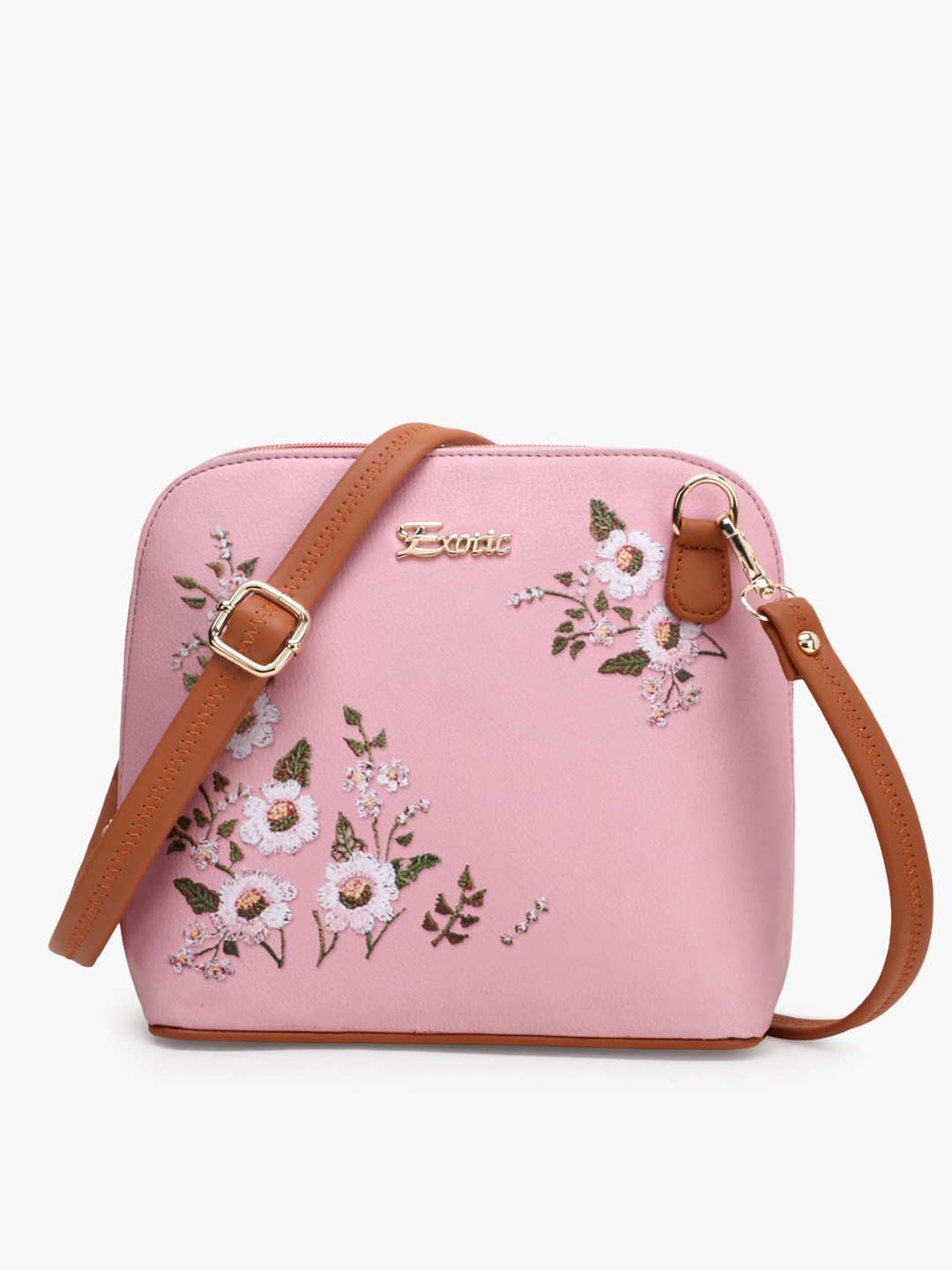 

Exotic Pink Floral Printed PU Sling Bag