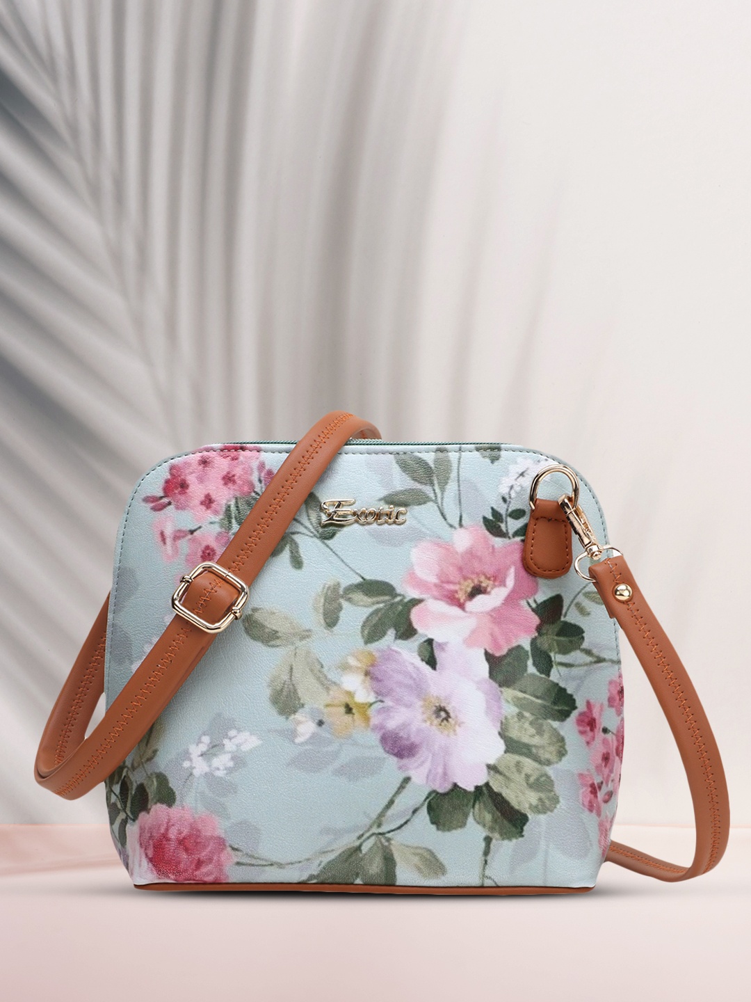 

Exotic Teal Floral Printed PU Structured Sling Bag