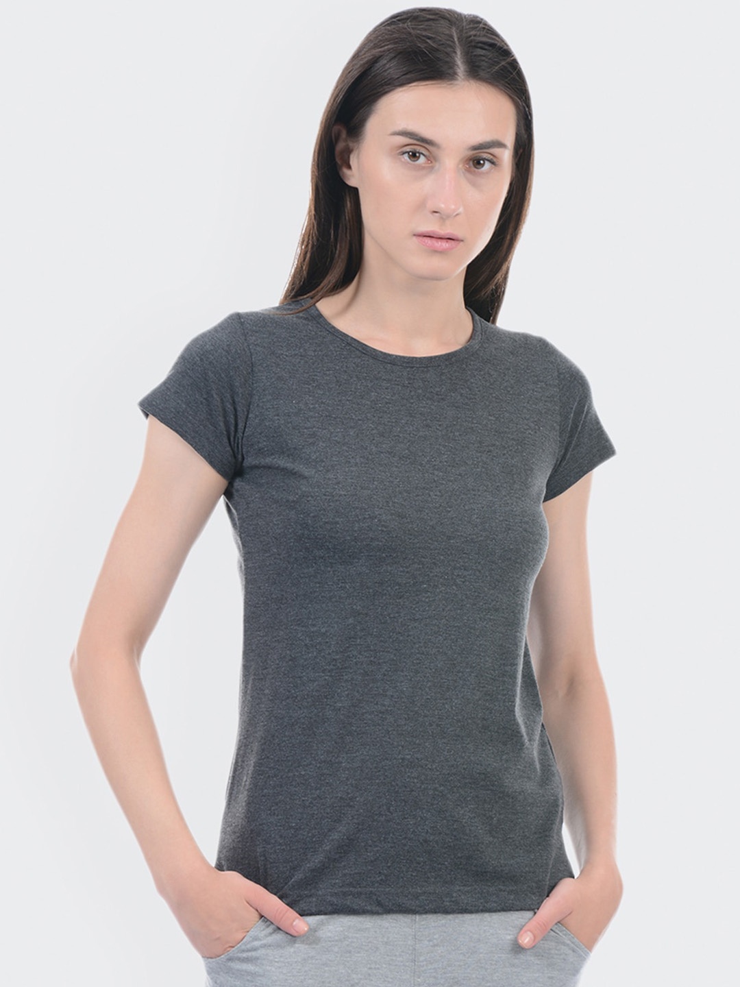 

Sweet Dreams Women Charcoal Grey Solid Cotton Lounge T-Shirt