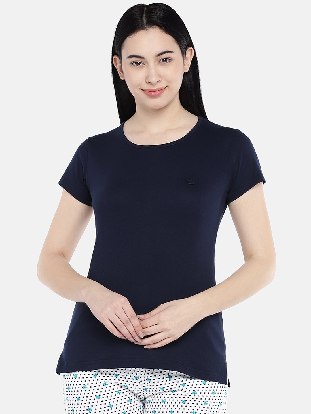 

Sweet Dreams Women Navy Blue Solid Cotton Lounge T-Shirt