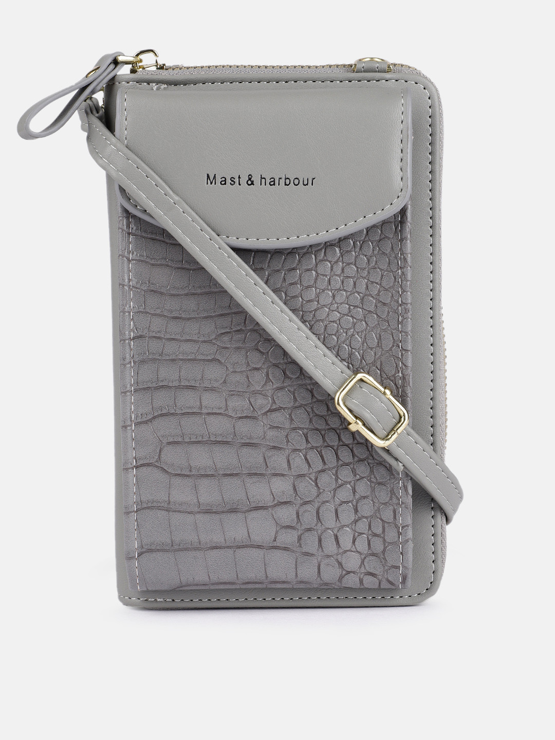 

Mast & Harbour Women Grey Textured Mobile Pouch with Sling Strap