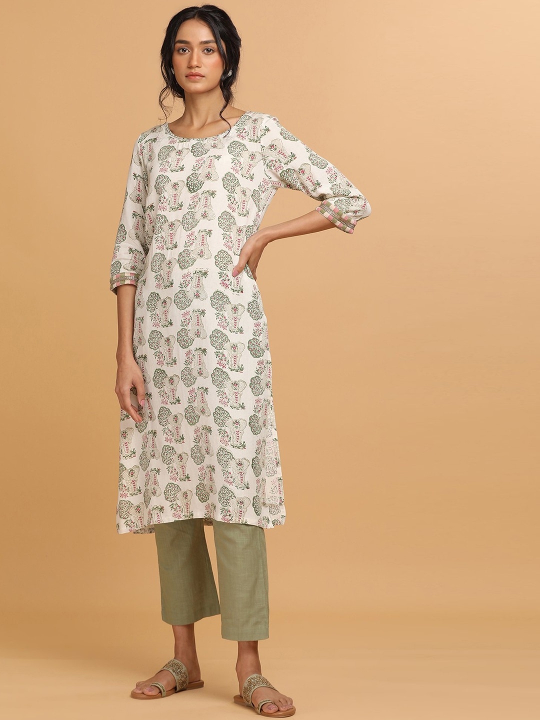 

W The Folksong Collection Women Hand Block Print Kurta, White
