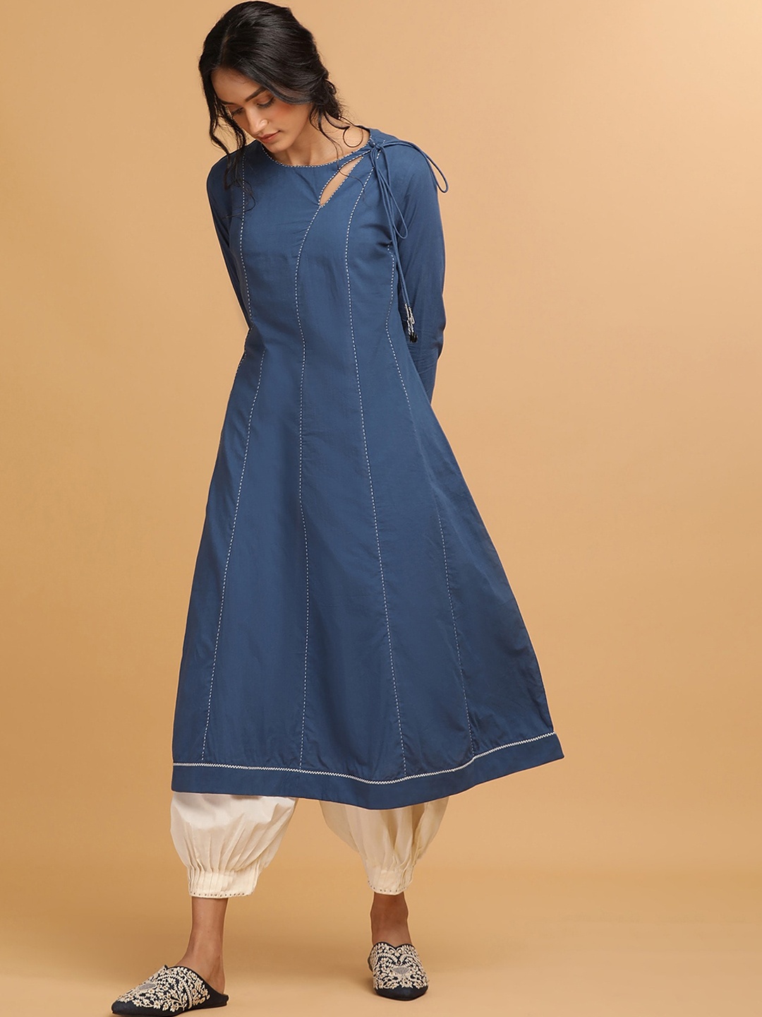 

W The Folksong Collection - Women Indigo Flared Cotton Kurta, Blue