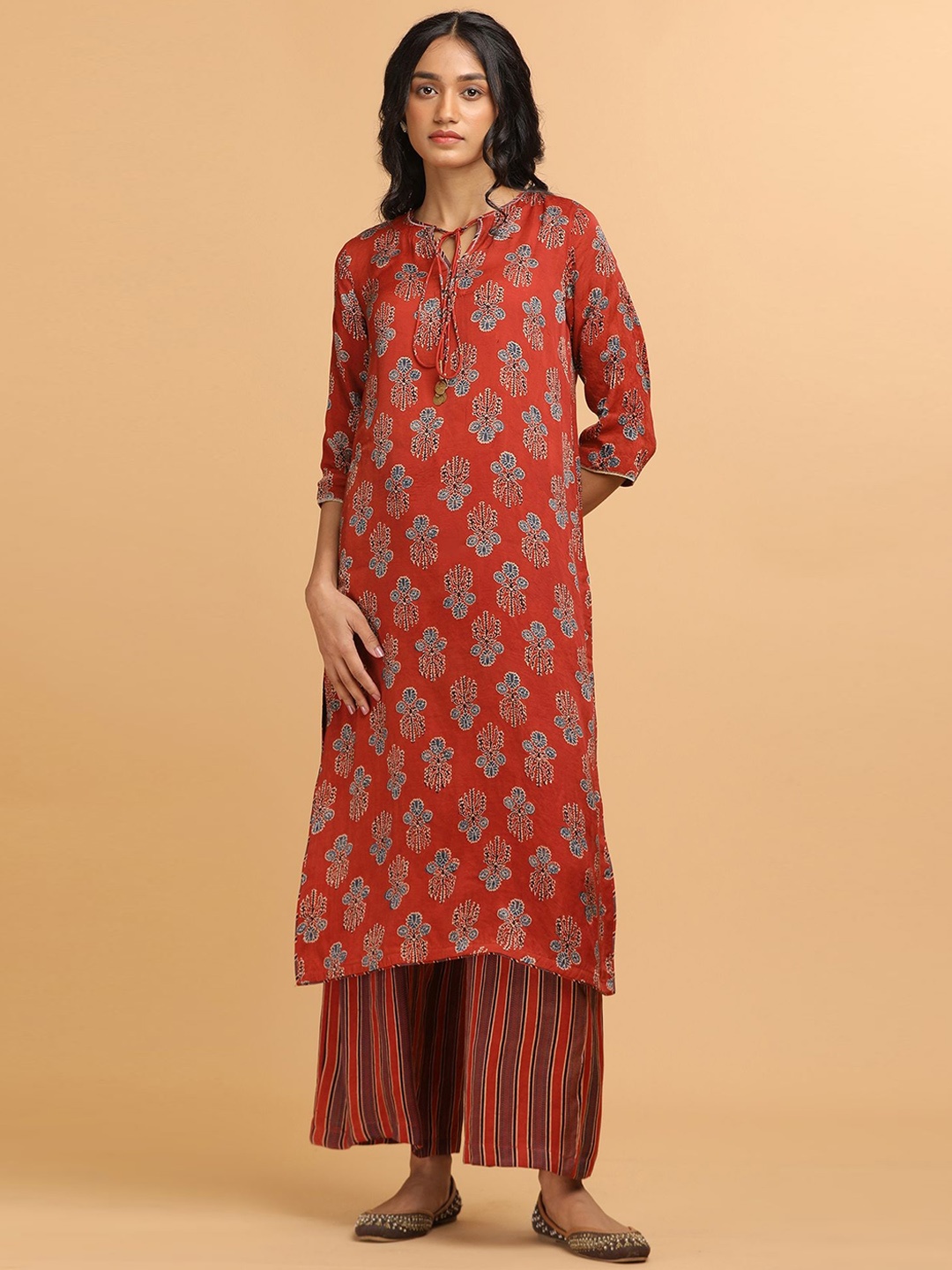 

W The Folksong Collection - Women Red Ajrakh Print Modal Satin Kurta