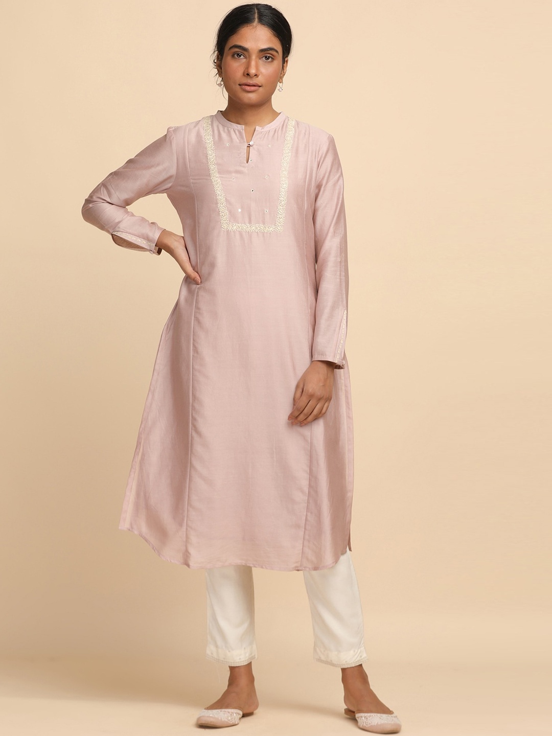 

W The Folksong Collection - Women Light Pink Cotton Silk Kurta