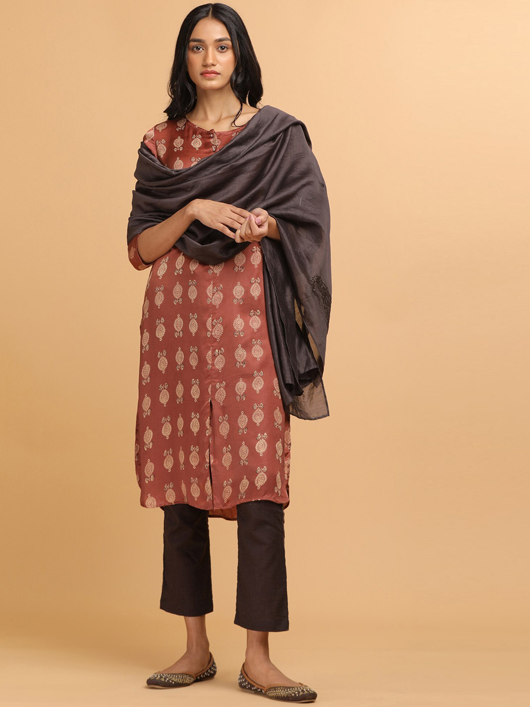 

W The Folksong Collection - Women Rust Ajrakh Print Mid-Length Kurta, Red