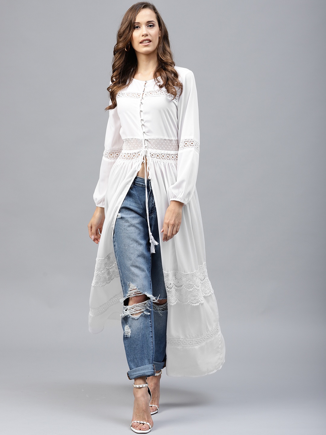 

Tokyo Talkies White Lace Detail Maxi Tunic