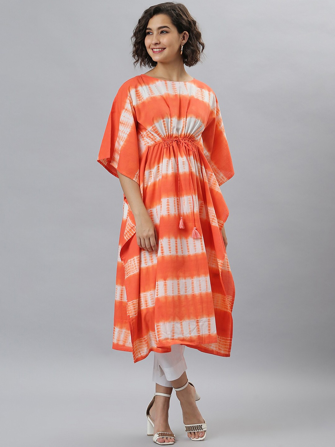 

Janasya Women Orange Tie & Dyed Kaftan Kurta