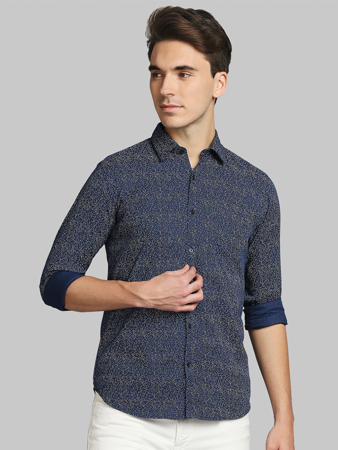 

Parx Men Blue Slim Fit Printed Casual Shirt