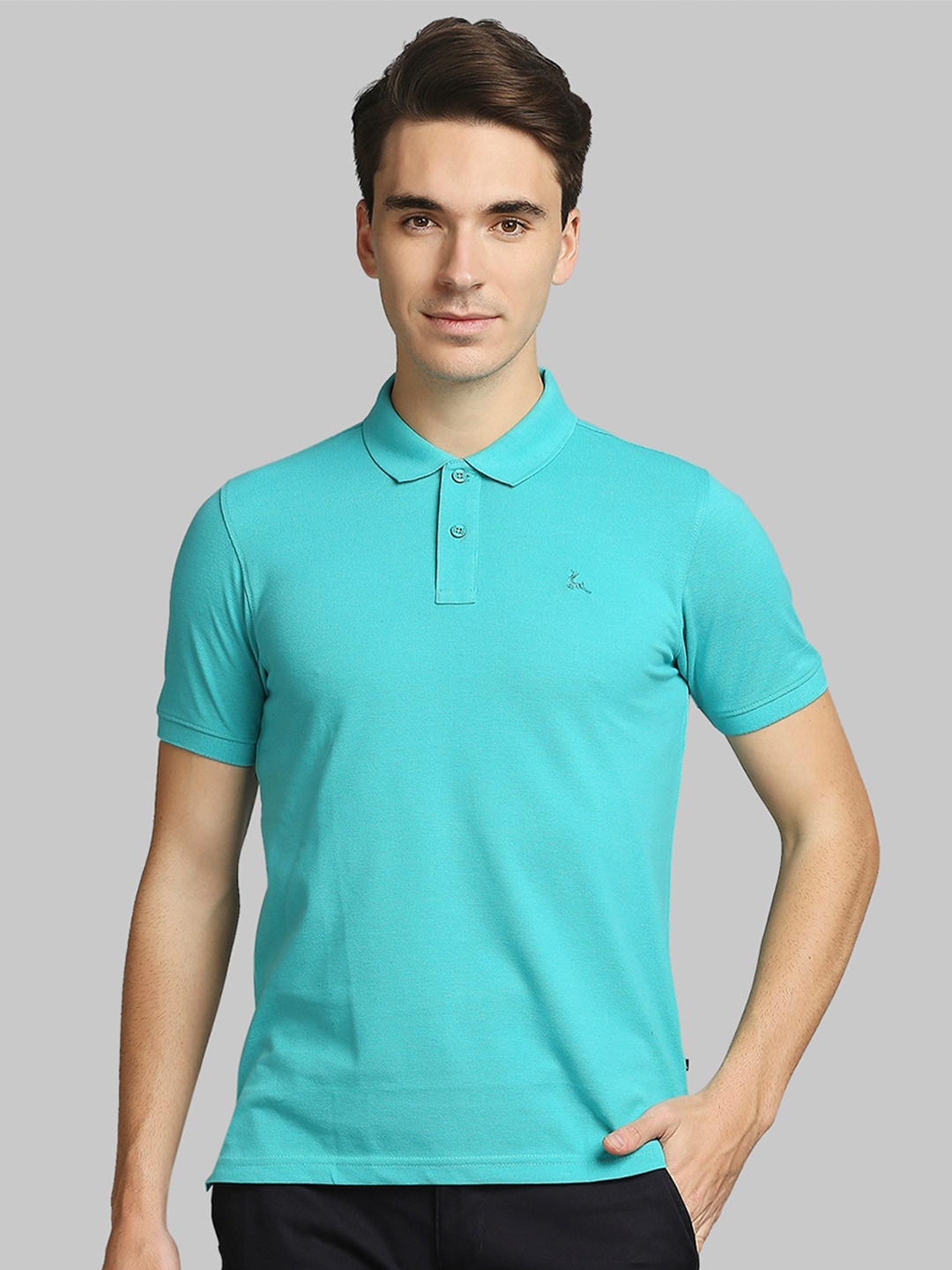 

Parx Men Turquoise Blue Polo Collar T-shirt