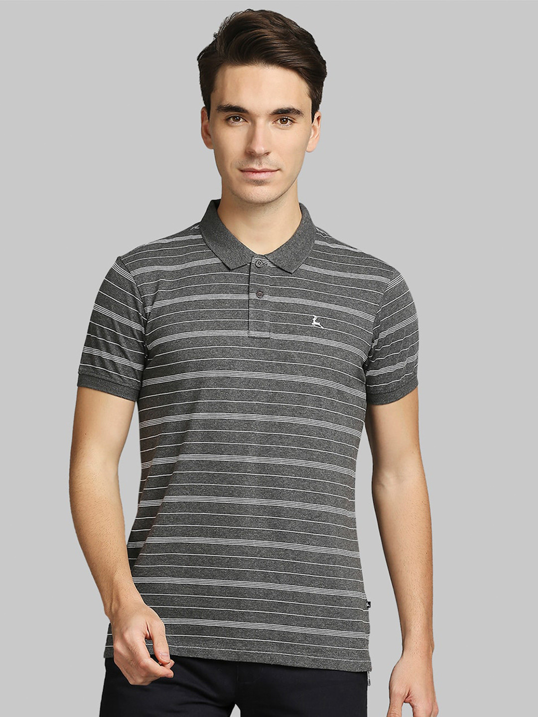 

Parx Men Grey Striped Polo Collar Pockets T-shirt