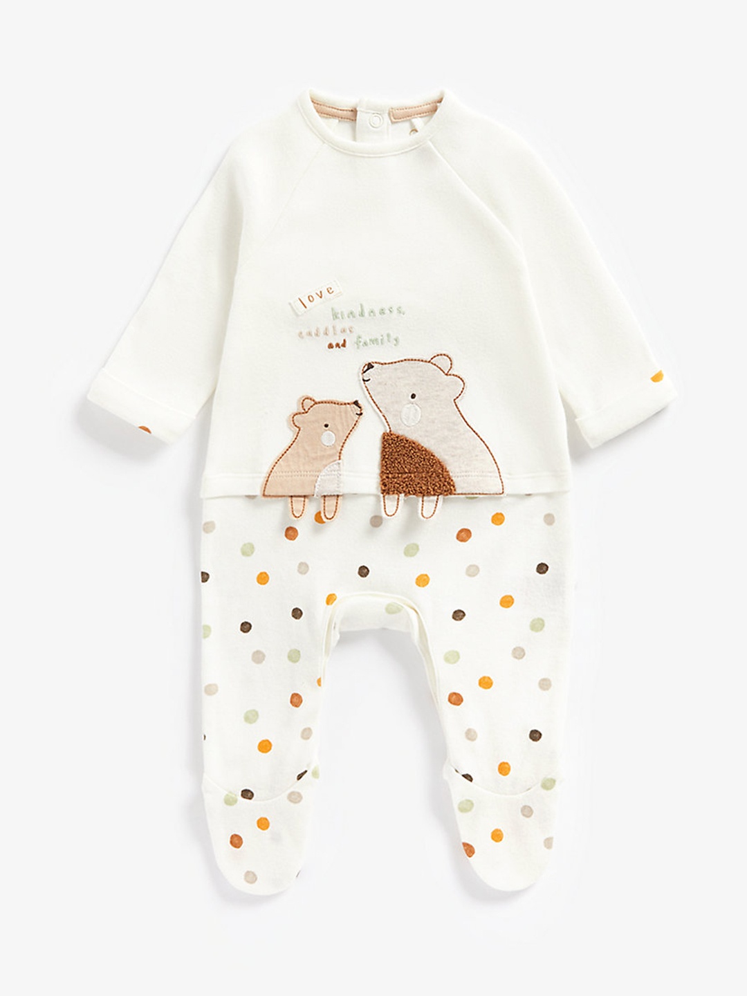 

mothercare Infant Unisex White Embroidered Bear Applique Organic Cotton Sleepsuit