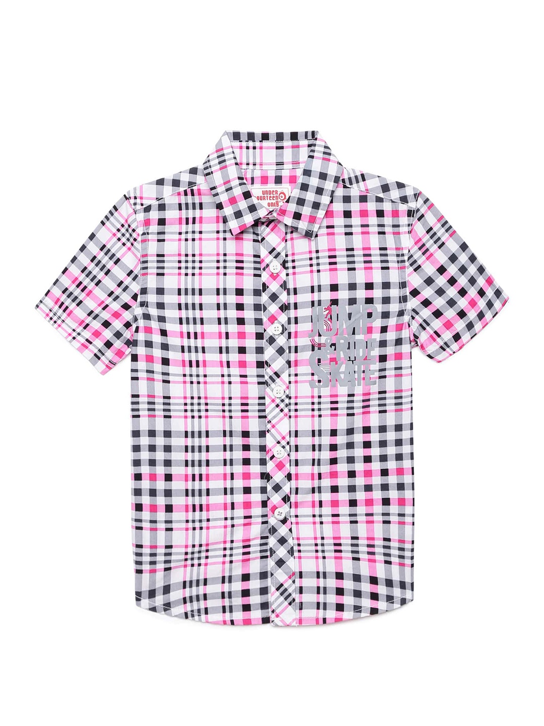 

UNDER FOURTEEN ONLY Boys Pink Gingham Checks Casual Shirt
