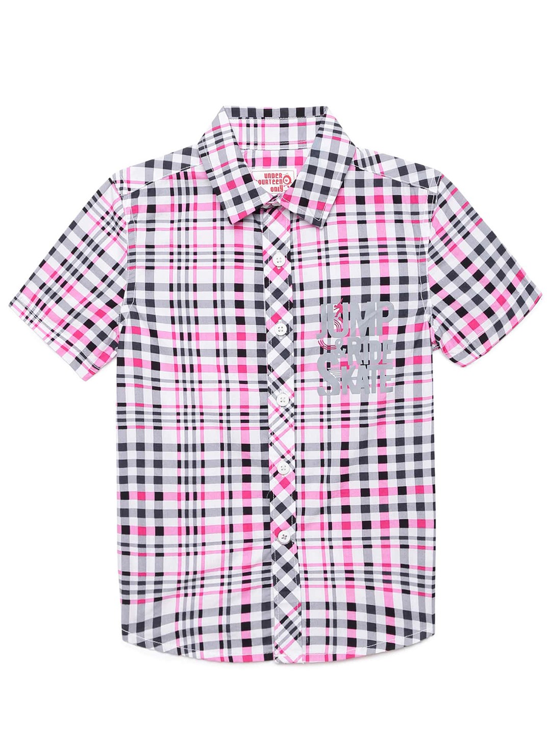 

UNDER FOURTEEN ONLY Boys Pink & Black Checked Cotton Casual Shirt