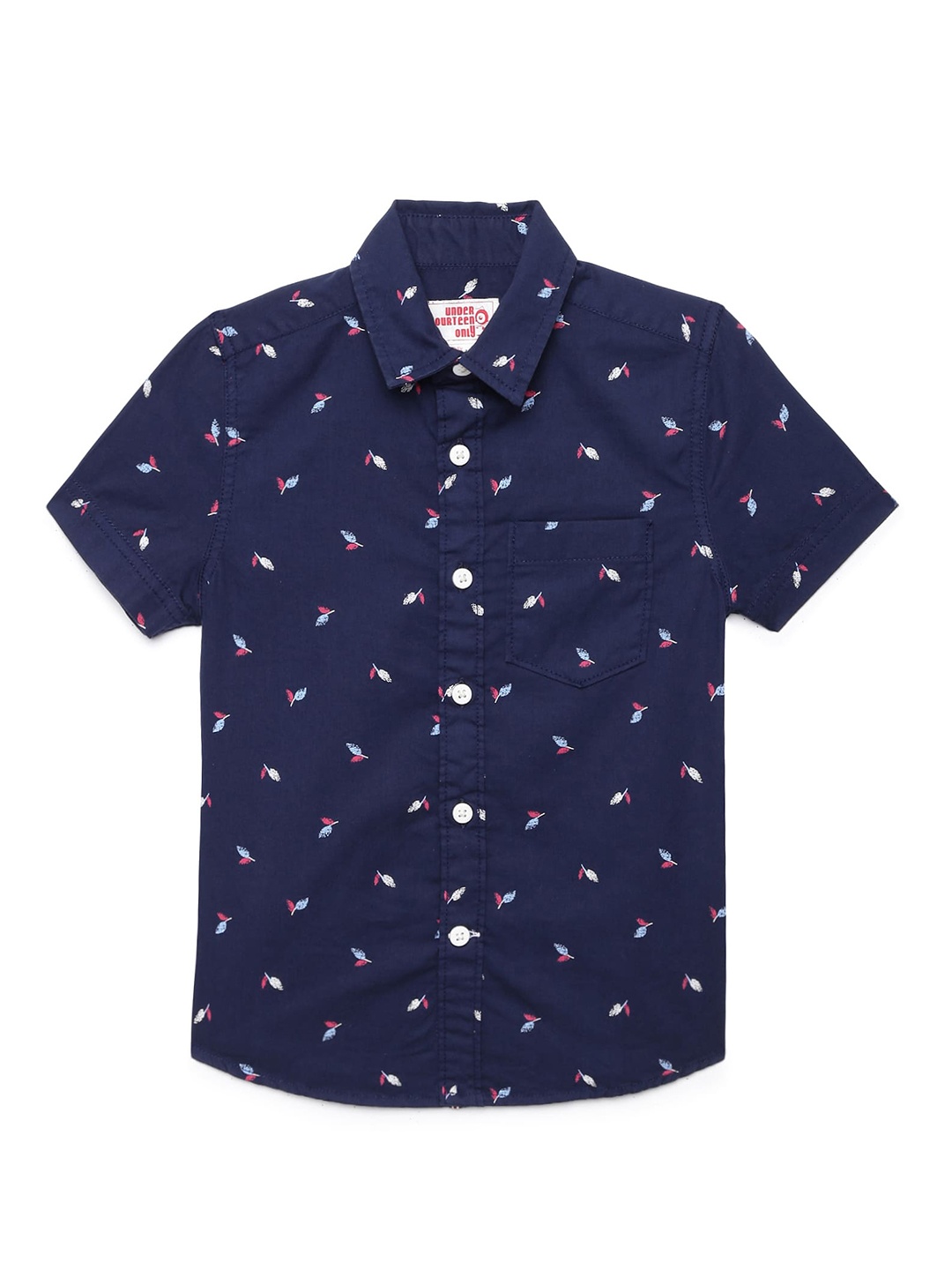 

UNDER FOURTEEN ONLY Boys Navy Blue Floral Printed Cotton Casual Shirt