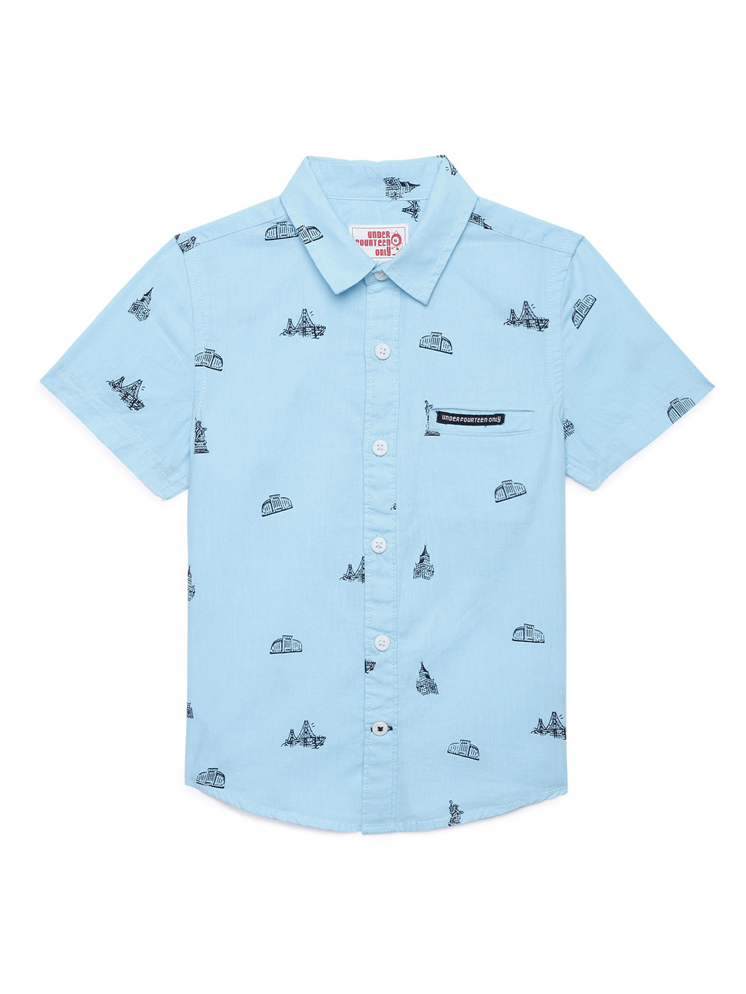 

UNDER FOURTEEN ONLY Boys Blue & Black Printed Cotton Casual Shirt