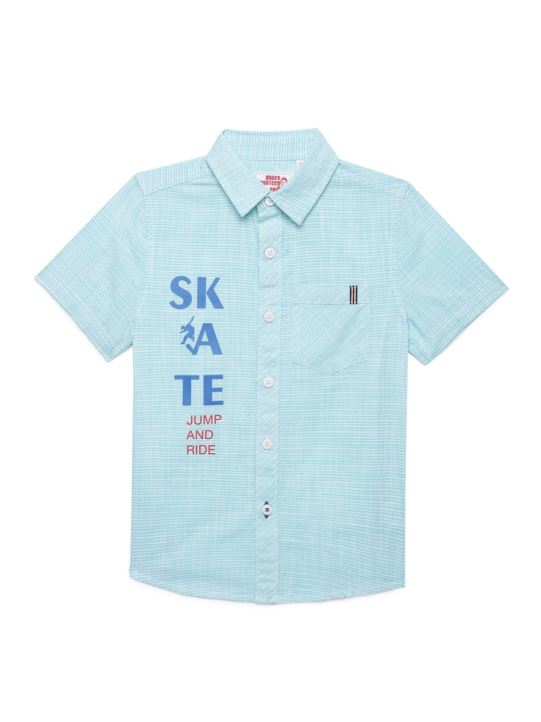 

UNDER FOURTEEN ONLY Boys Turquoise Blue Printed Cotton Casual Shirt