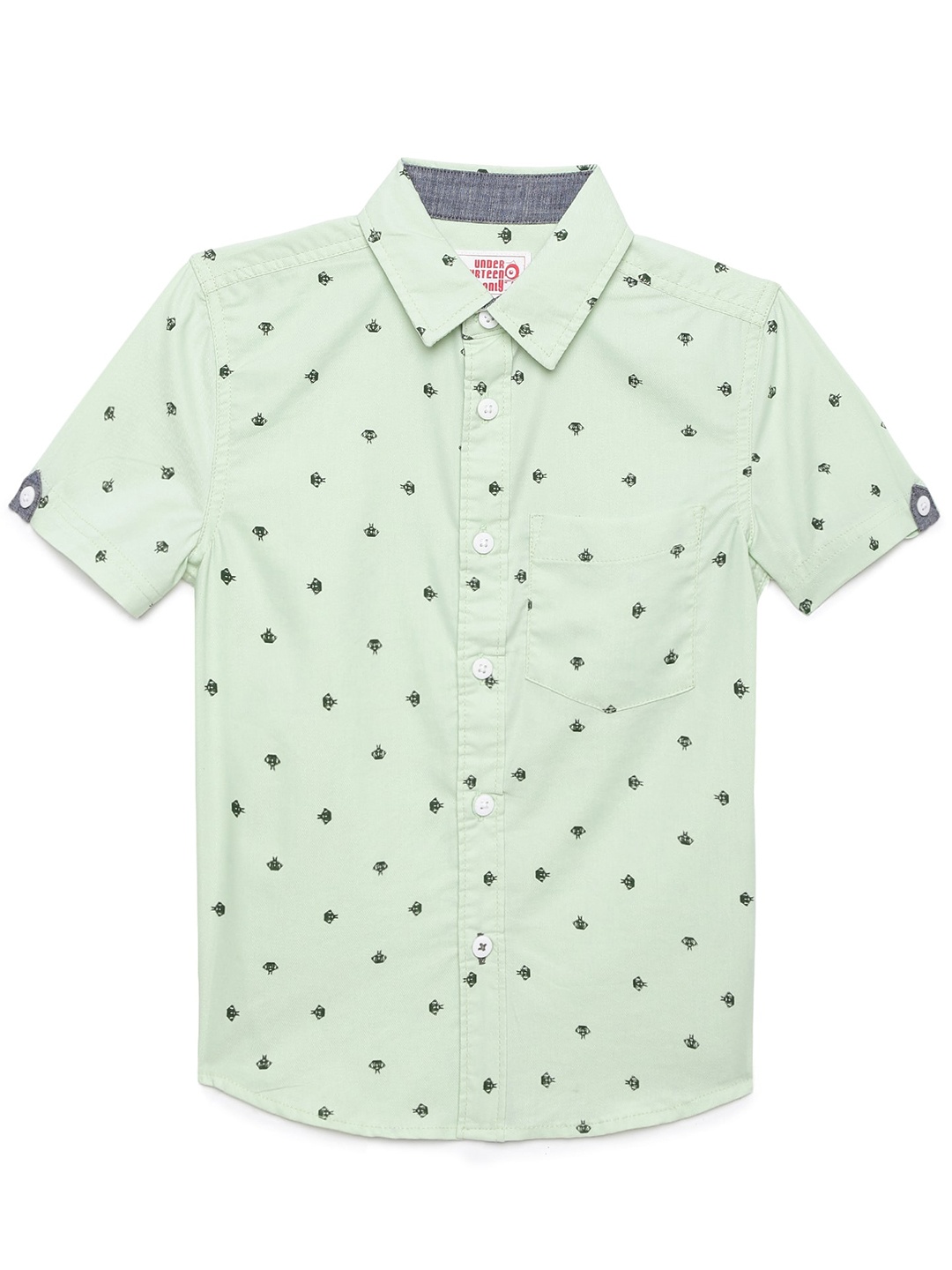 

UNDER FOURTEEN ONLY Boys Green Printed Cotton Casual Shirt
