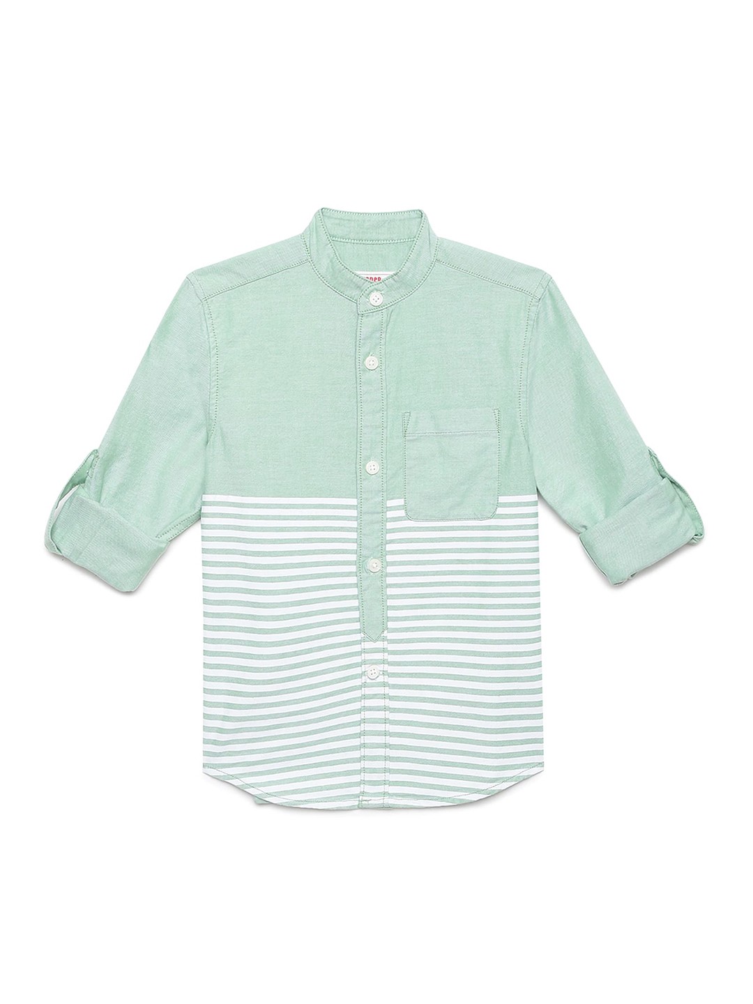 

UNDER FOURTEEN ONLY Boys Green Horizontal Striped Cotton Casual Shirt