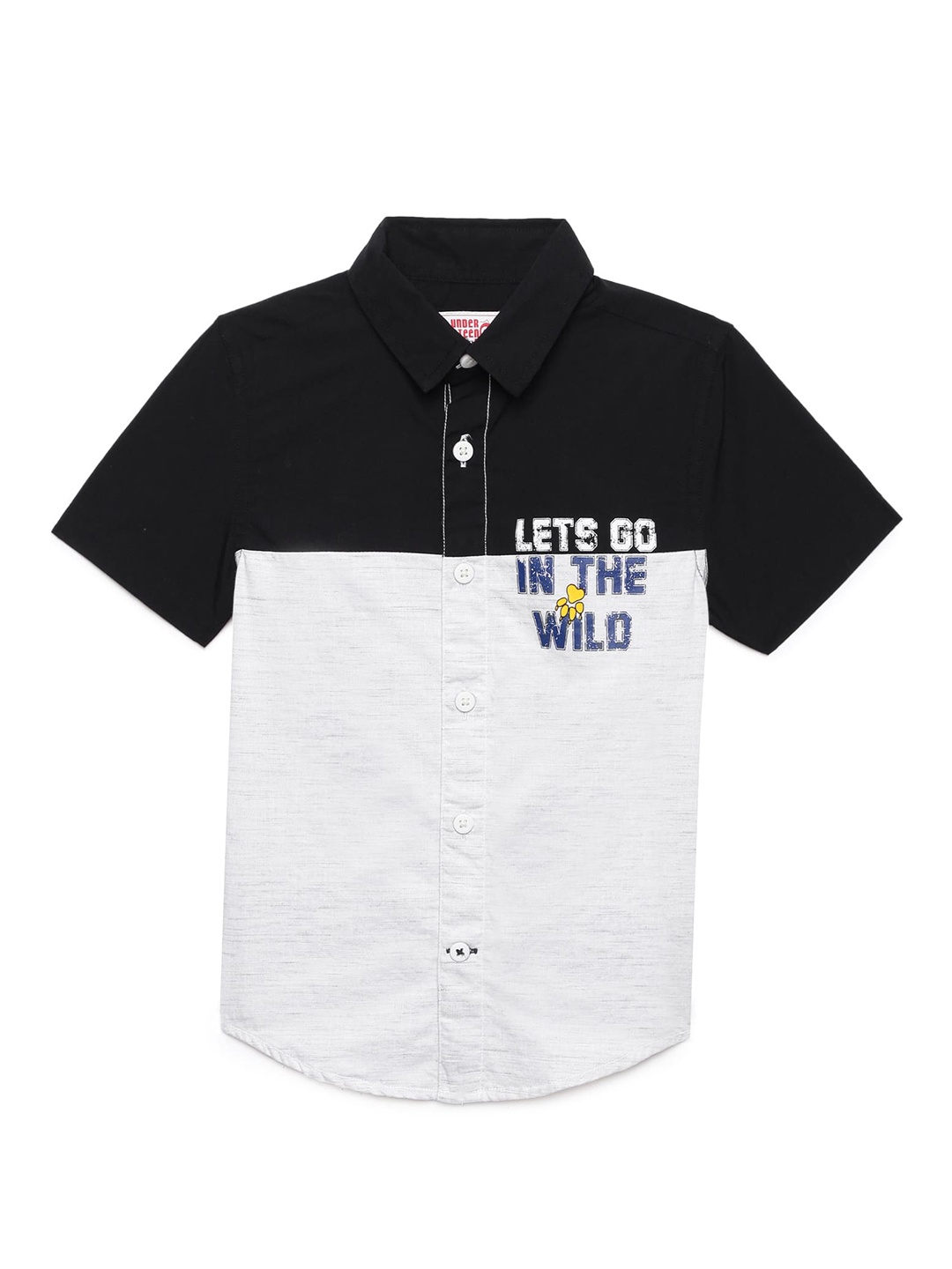 

UNDER FOURTEEN ONLY Boys Black Printed Cotton Casual Shirt