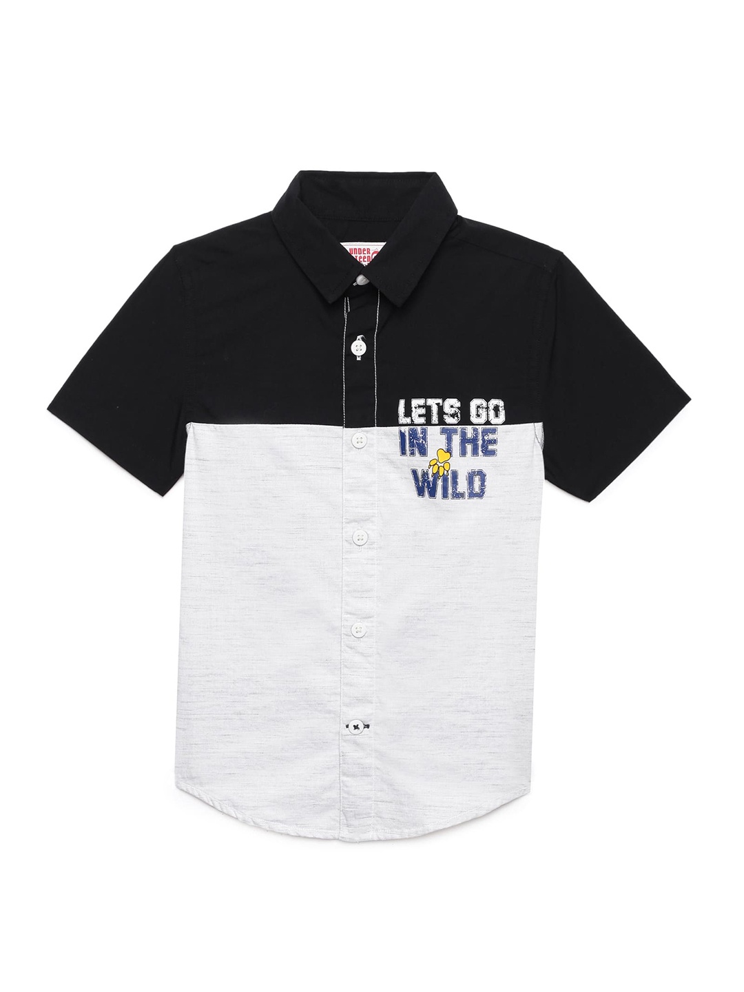 

UNDER FOURTEEN ONLY Boys Black Colourblocked Casual Shirt