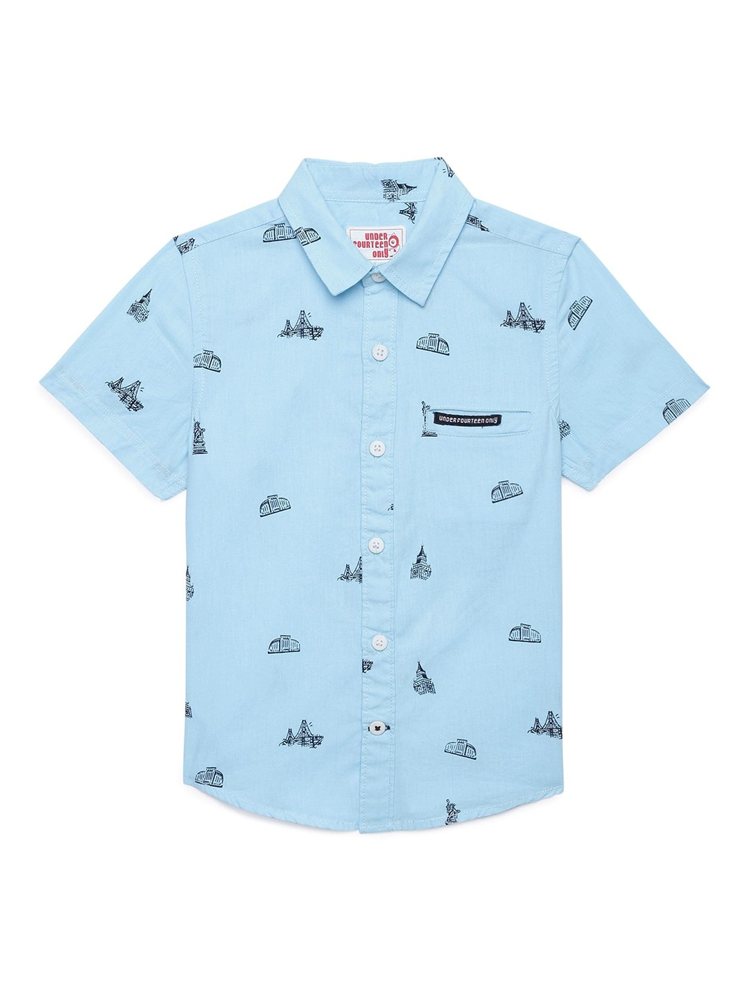 

UNDER FOURTEEN ONLY Boys Blue Printed Casual Shirt