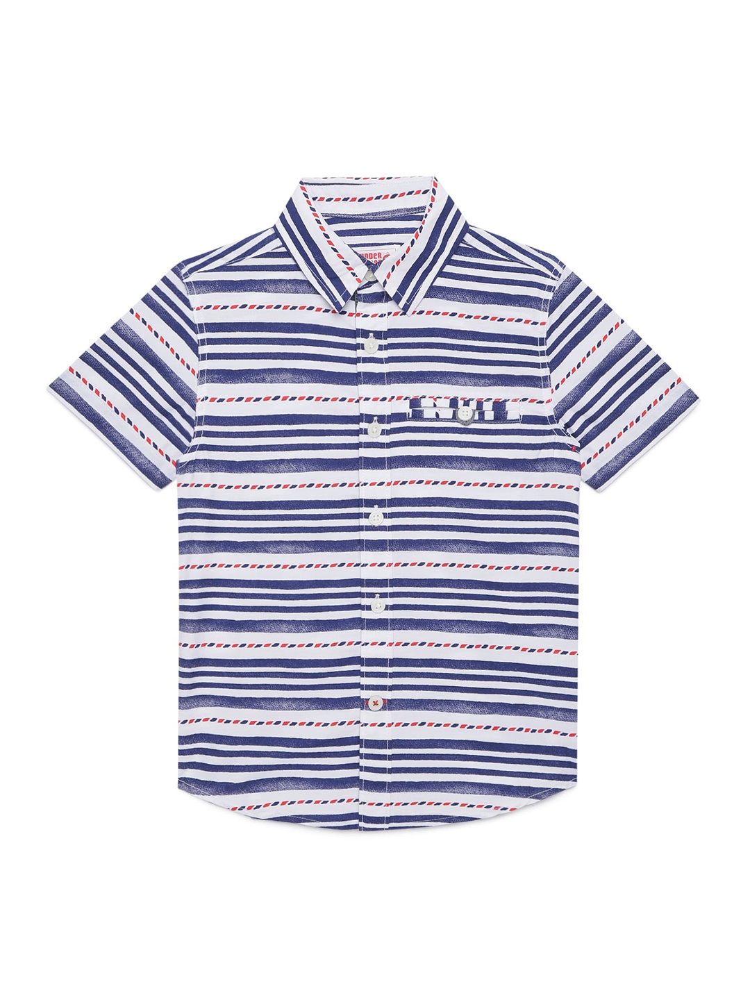 

UNDER FOURTEEN ONLY Boys White Horizontal Stripes Striped Casual Shirt