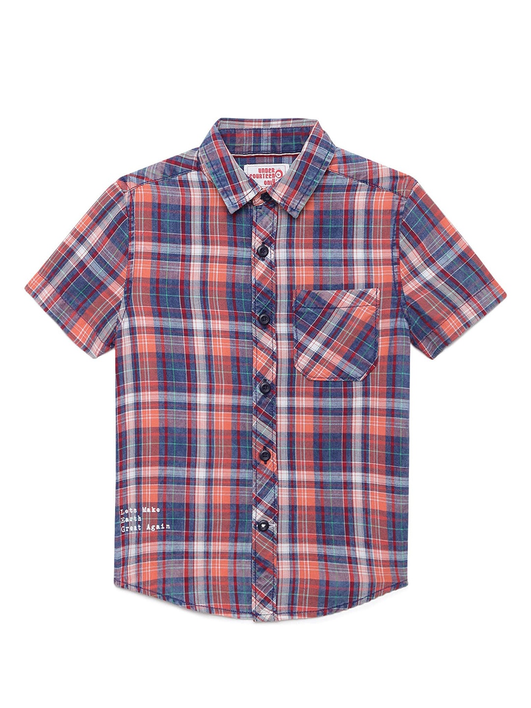 

UNDER FOURTEEN ONLY Boys Navy Blue & Orange Tartan Checked Cotton Casual Shirt