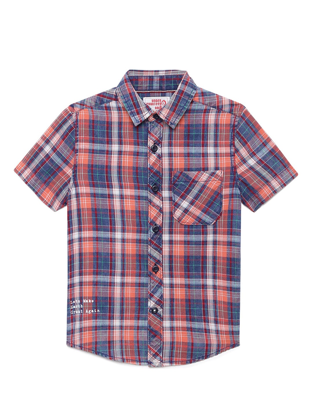 

UNDER FOURTEEN ONLY Boys Navy Blue Tartan Checks Casual Shirt