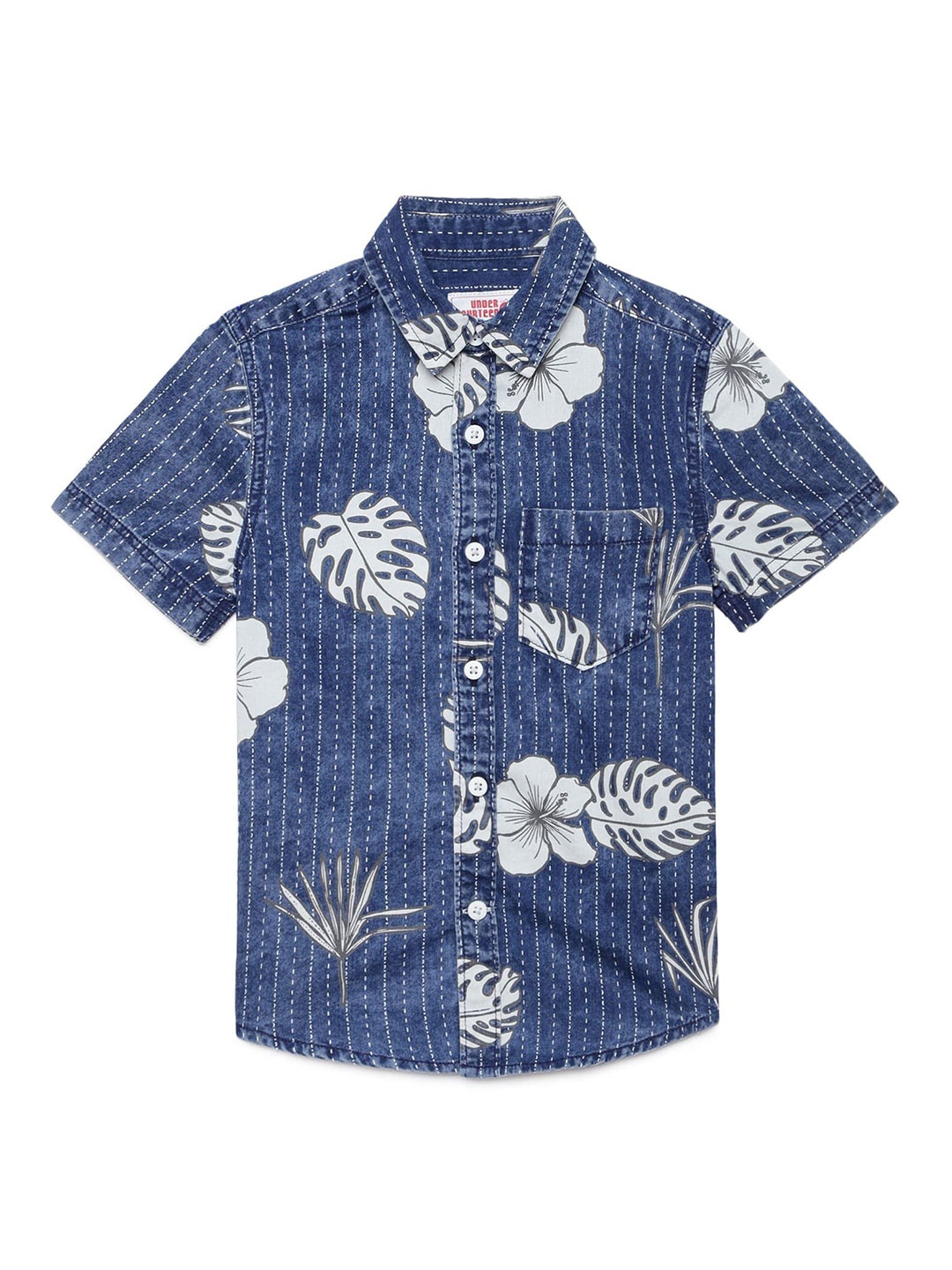 

UNDER FOURTEEN ONLY Boys Blue Floral Printed Cotton Casual Shirt