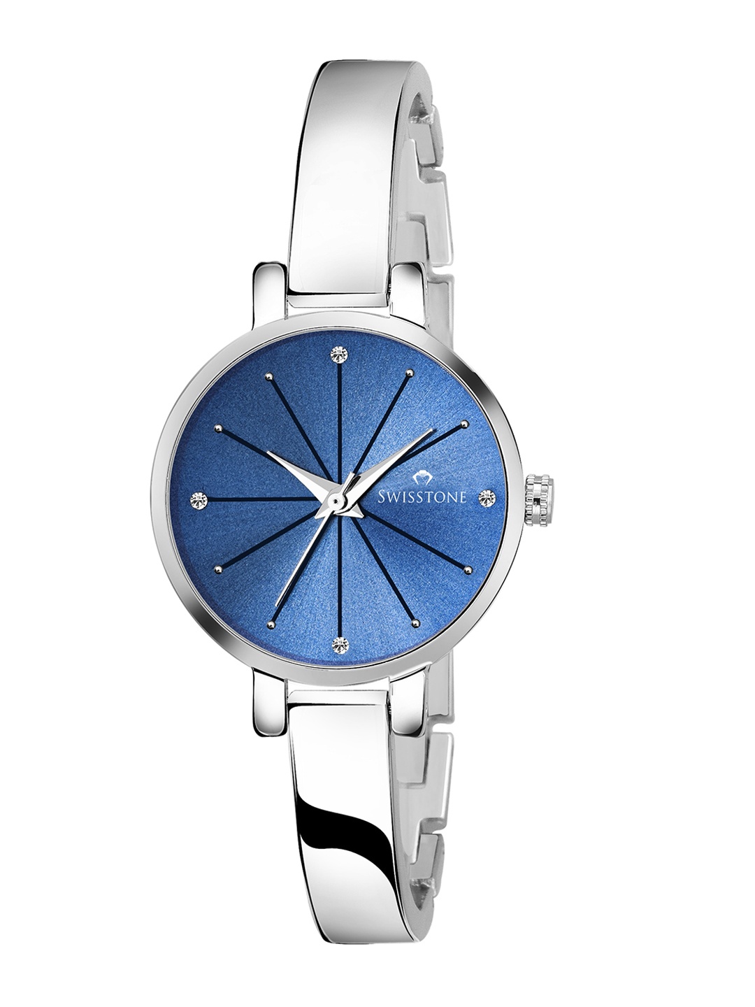 

SWISSTONE Women Blue Embellished Dial & Bracelet Style Silver Straps Analogue Watch