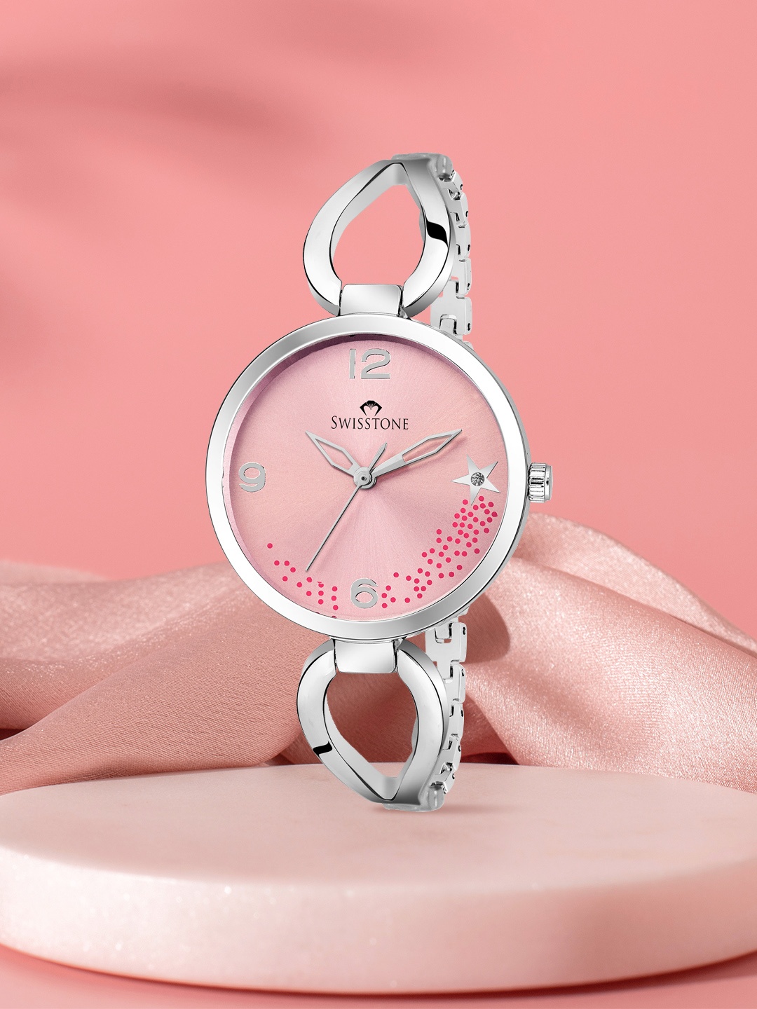 

SWISSTONE Women Pink & Silver Embellished Bracelet Style Analogue Watch
