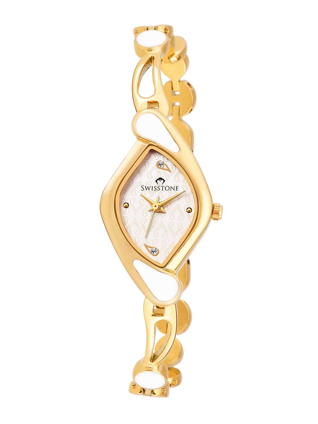 

SWISSTONE Women White Brass Printed Dial & Gold Toned Bracelet Style Straps Analogue Watch