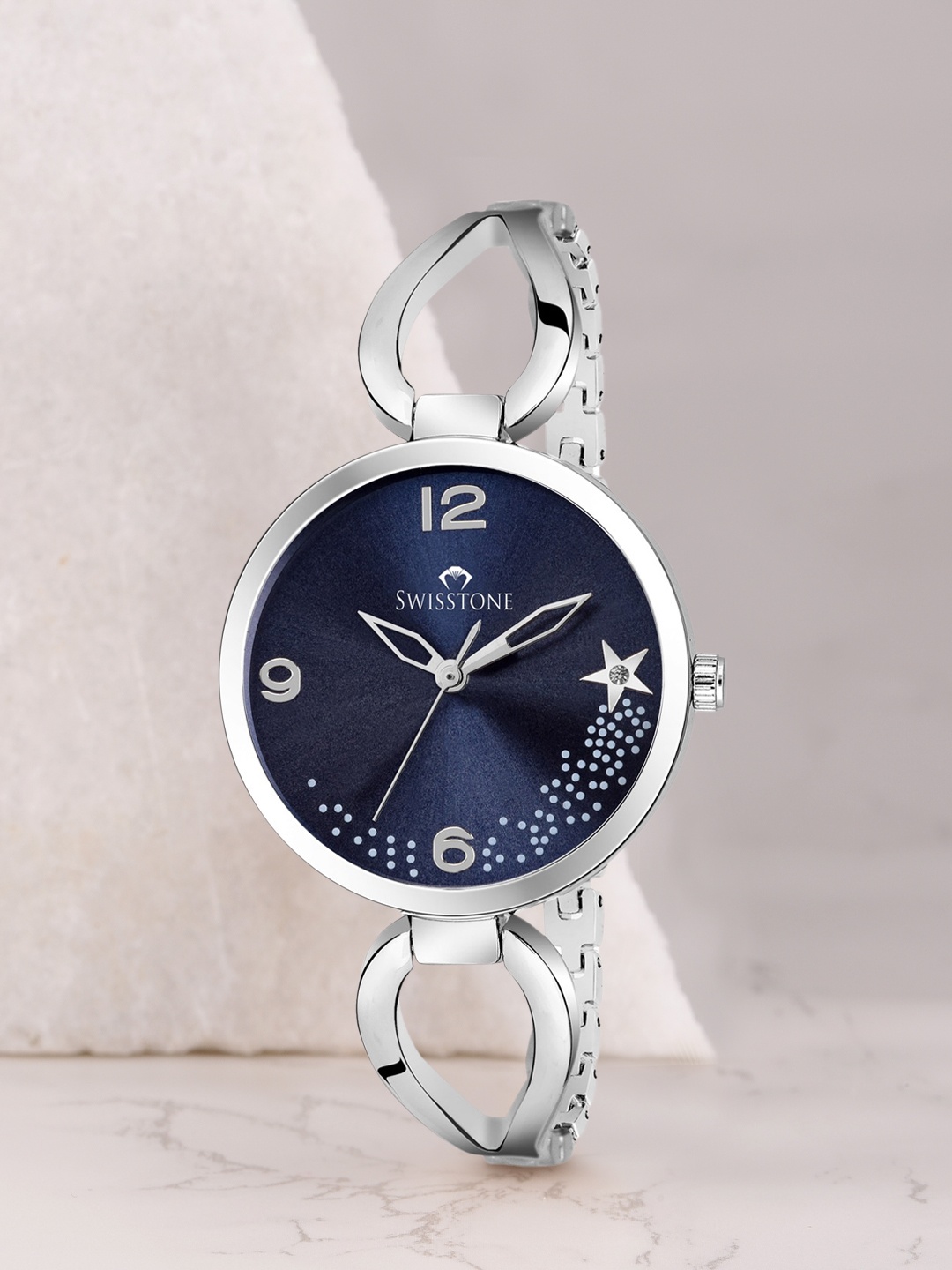 

SWISSTONE Women Blue Brass Embellished Dial & Silver Toned Style Analogue Watch DZL153-BLU