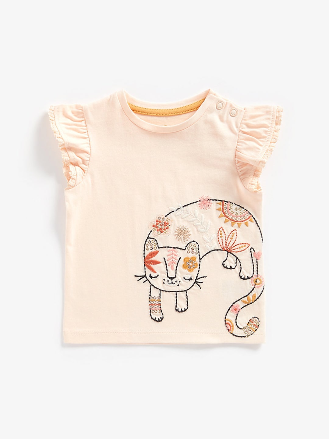 

mothercare Girls Pink Cat Print Pure Cotton T-shirt