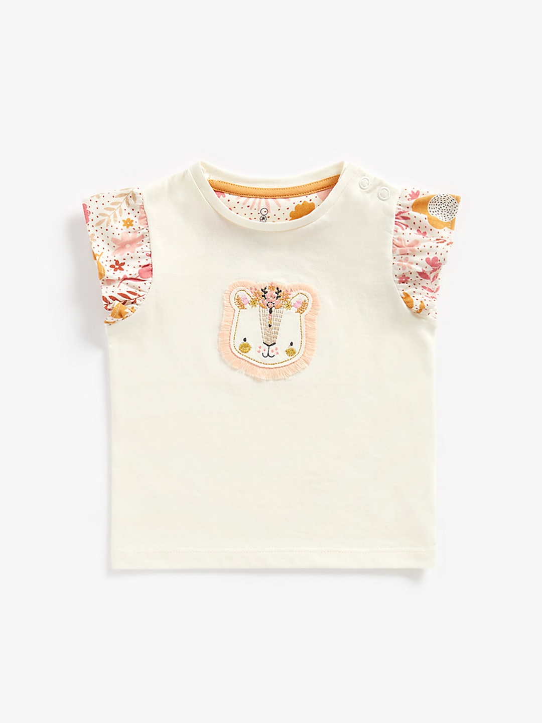 

mothercare Girls Cream-Coloured Applique Pure Cotton T-shirt