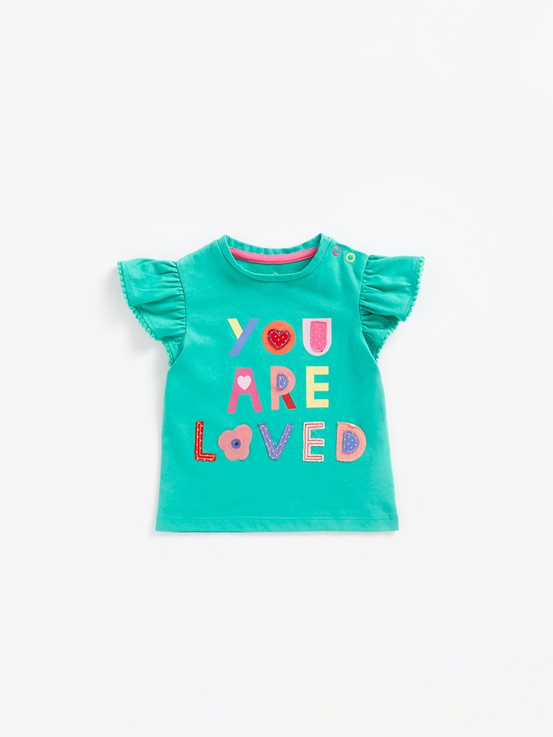 

mothercare Girls Green Applique Pure Cotton T-shirt