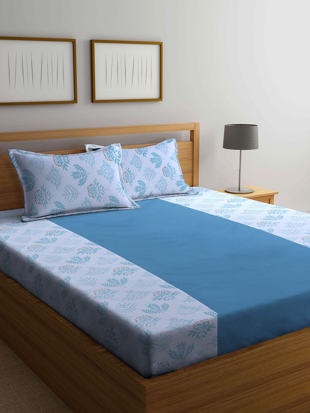 

KLOTTHE Blue Floral 210 TC 1 Queen Bedsheet with 2 Pillow Covers