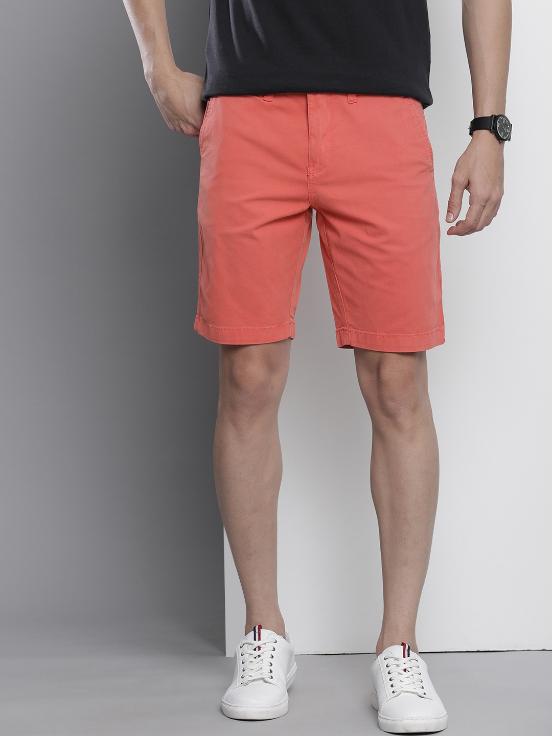 

Nautica Men Coral Red Solid Slim Fit Low-Rise Shorts