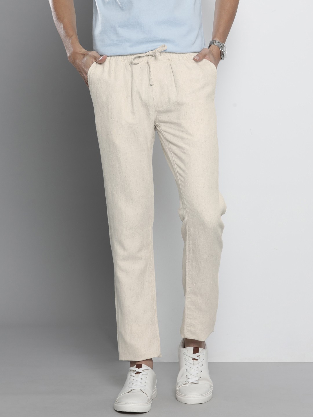 

Nautica Men Beige Solid Slim Fit Trousers