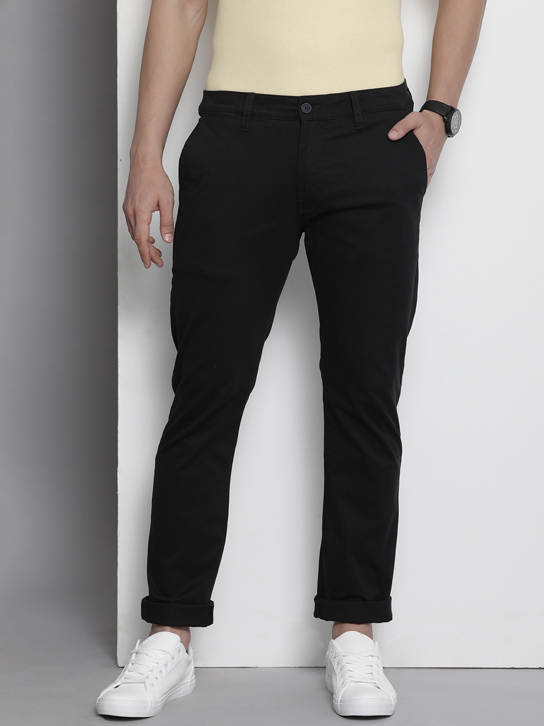 

Nautica Men Black Solid Slim Fit Mid-Rise Regular Trousers