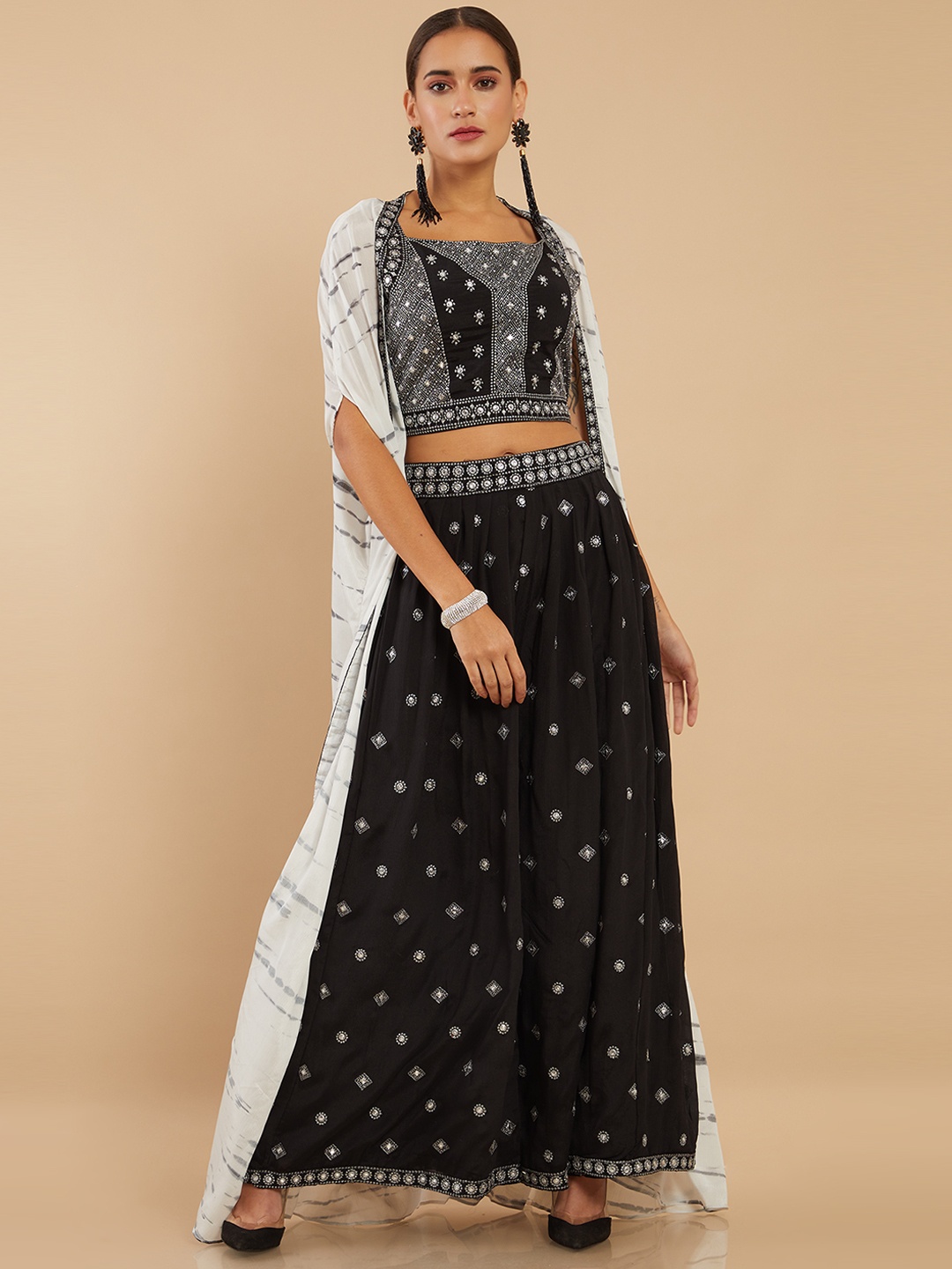 

Soch Black & White Embellished Silk Ready to Wear Lehenga Choli With Jacket