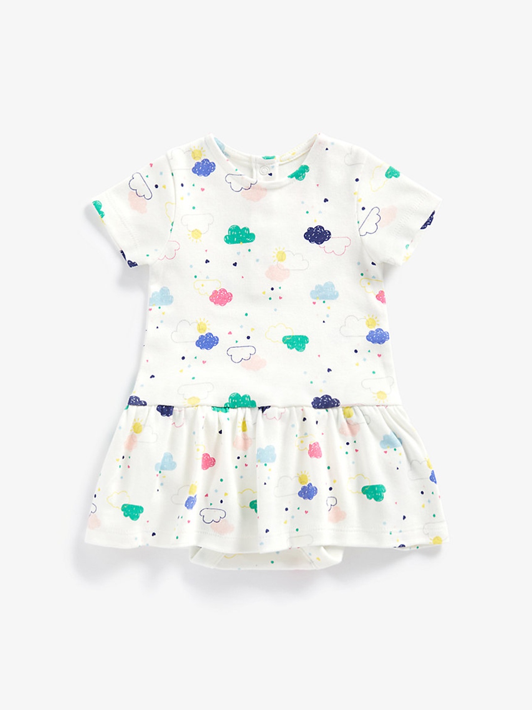 

mothercare Infant Girls White Printed Pure Cotton Peplum Dress