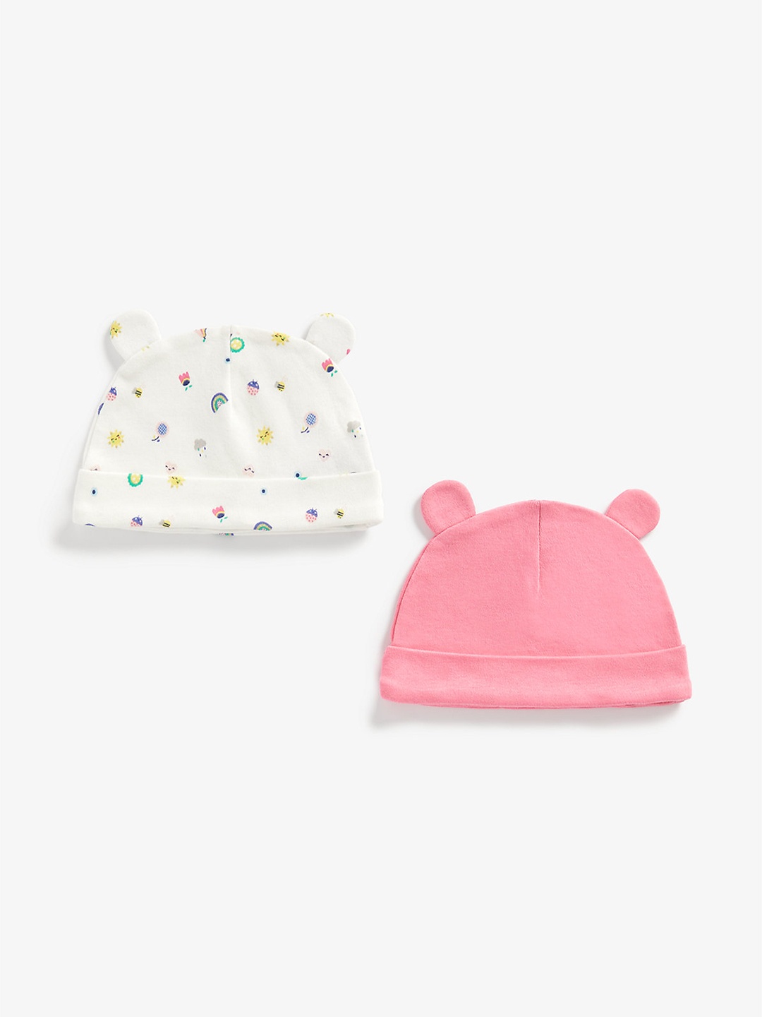 

mothercare Infant Girls Pack Of 2 Pink & White 3D Ear Detail Pure Cotton Beanie