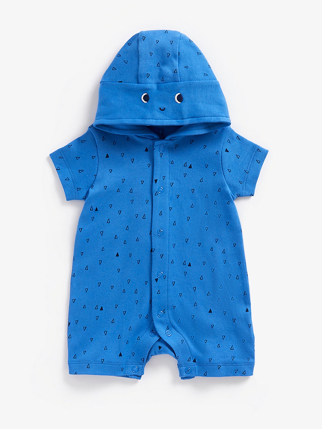 

mothercare Infant Boys Geometric Printed Pure Cotton 3-D Hooded Rompers with Applique, Blue